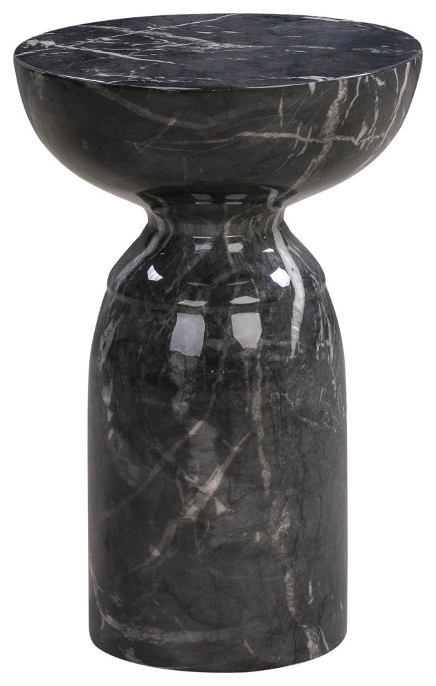 Rue Concrete With Marble Finish Side Table, Black