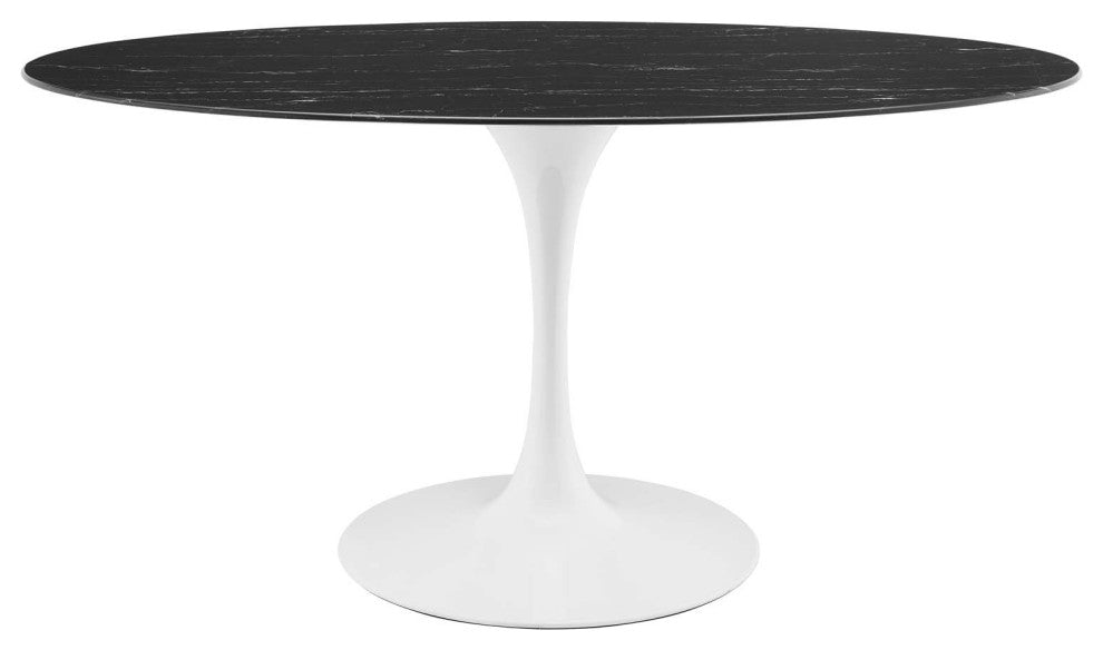 60" Dining Table, Round, Black White, Artificial Marble, Metal, Modern