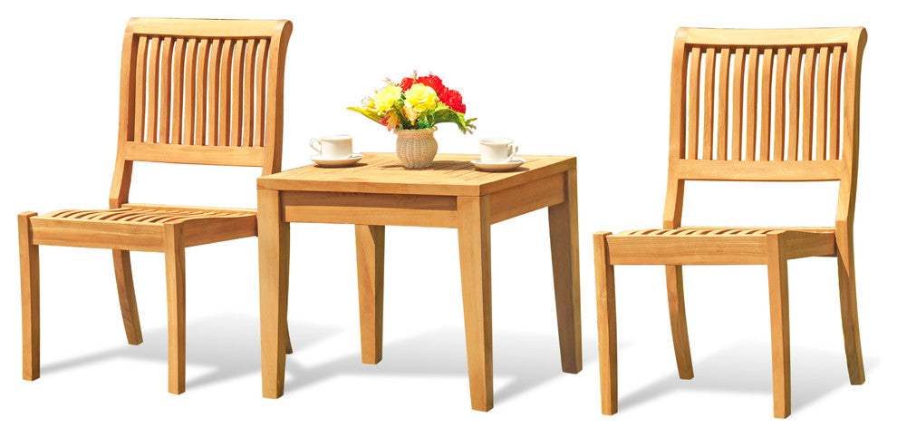 3-Piece Outdoor Dining Set, 23.5" Square Table,2 Arbor Stacking Armless Chairs