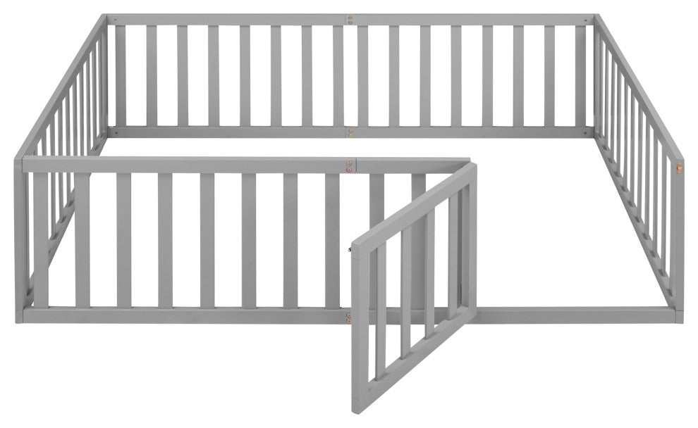 TATEUS Stylish and Versatile Floor Bed for Kids"™Bedroom Fences, Gray, Full