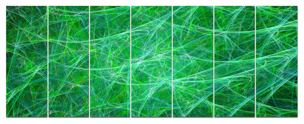 Mystic Green Fractal Veins, Abstract Canvas Art Print, 83"x32", 7 Panels
