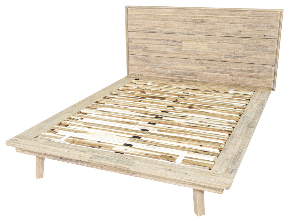 Gia Acacia Wood Panel Bed, Light Brown, Queen