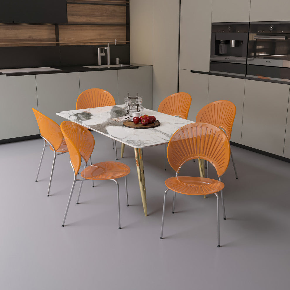 Opulent Plastic Dining Side Chair, Chrome Base Set of 2, Amber