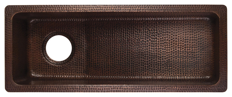 28" Rectangle Hammered Copper Slanted Bar/Prep Sink, 3.5" Drain Opening