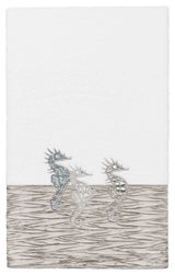 100% Turkish Cotton Sofia Embellished Bath Towel, White / Gray