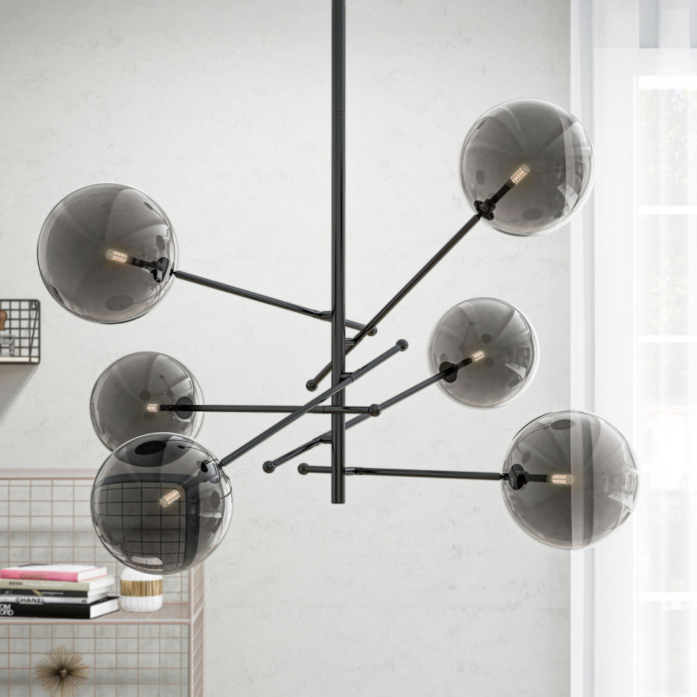 Javier 6 Light Black Metal and Glass Sputnik Chandelier