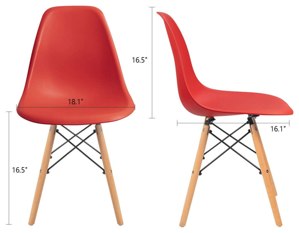 Mid Century Modern Dining Chair for Kitchen, Dining, Living Room Set of 4, Red