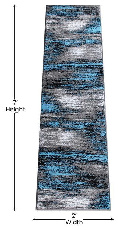 Rylan Collection Abstract Pattern Area Rug-Blue - 2' x 7'