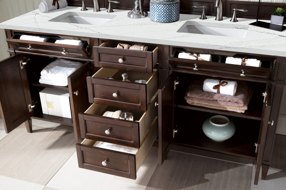 James Martin 650-V72-BNM-3ENC 72" Burnished Mahogany Double Vanity + Quartz Top