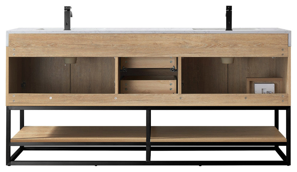 Alistair Vanity, North American Oak, Matte Black Hardware, 72", With Mirror