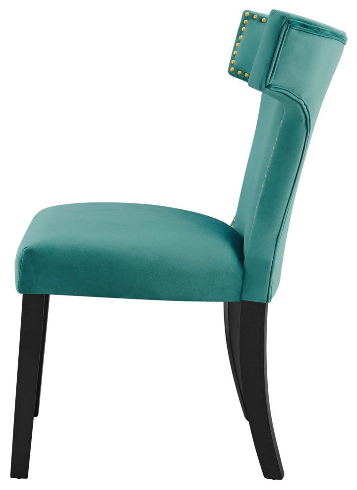 Dining Chair, Nailhead, Set of 2, Teal Blue, Velvet, Modern, Bistro Hospitality