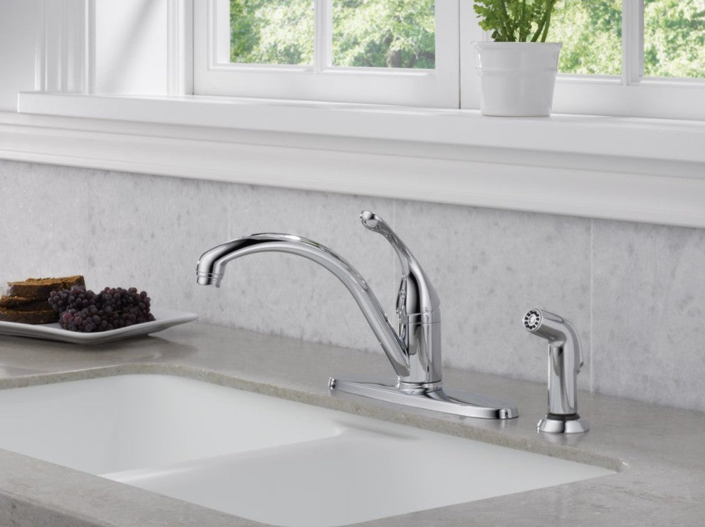 Delta Collins Single Handle Kitchen Faucet With Spray, Chrome, 440-DST