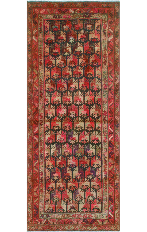 Fine Vintage Distressed Geralynn Charcoal/Pink Runner, 4'2x10'4