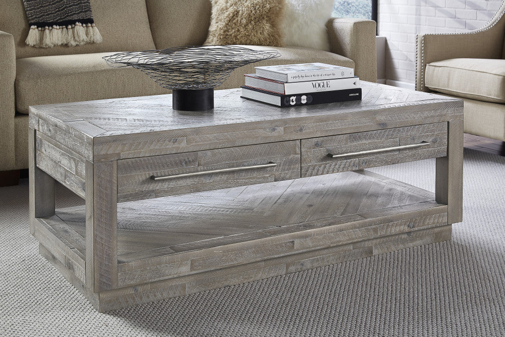 Modus Alexandra 2 Piece Rectangular Coffee and End Table, Rustic Latte