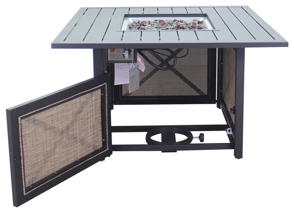 Courtyard Casual Santa Fe 5-Piece Square Fire Pit Set With 4 Sling Chairs, Java