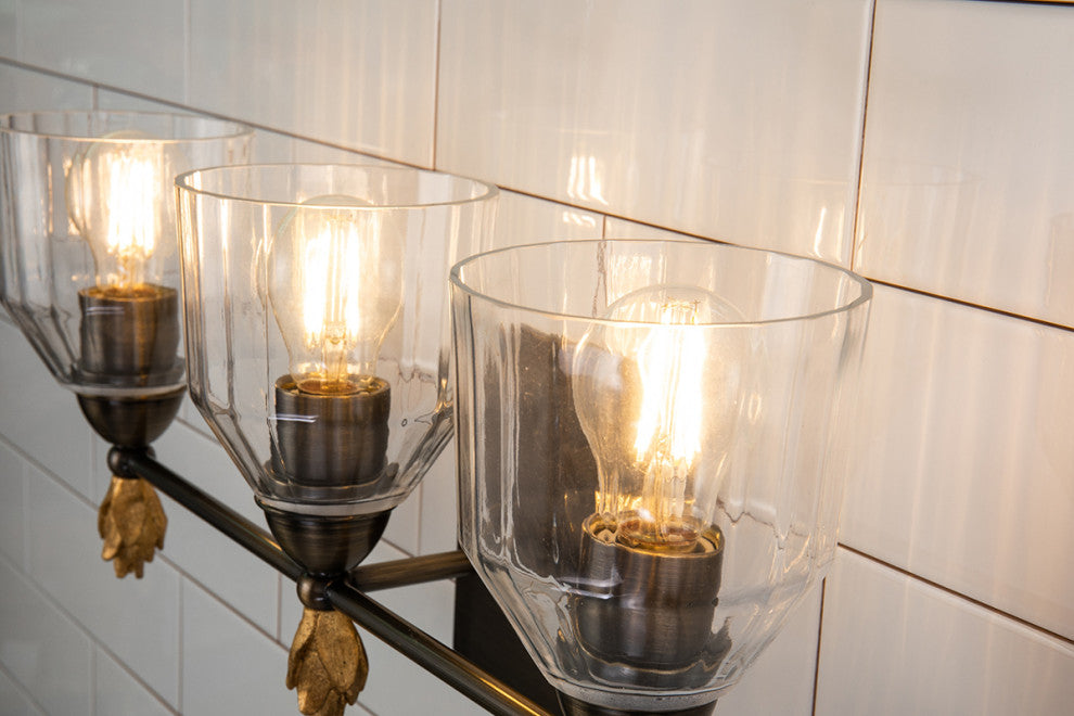 Felice 3 Light Vanity Light, Dark Bronze Finial 1 Gold
