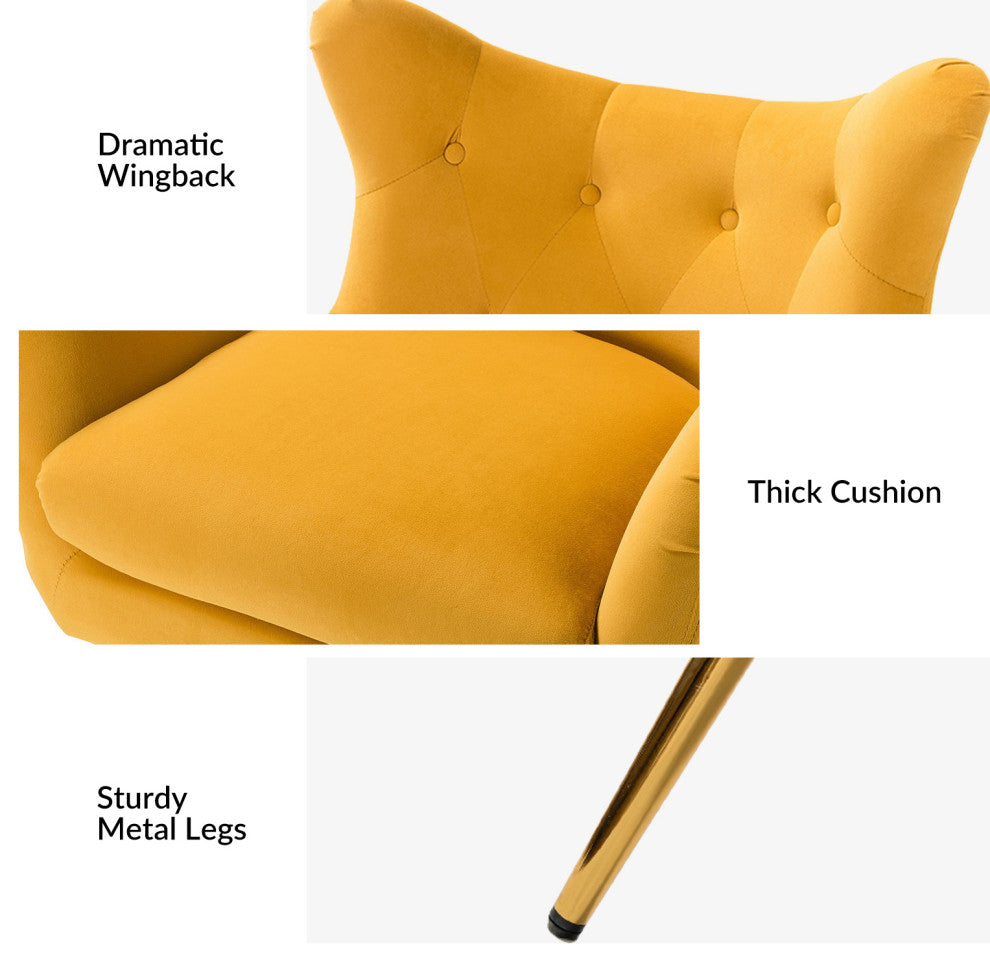 Upholstered Accent Chair With Tufted Back, Set of 2, Mustard