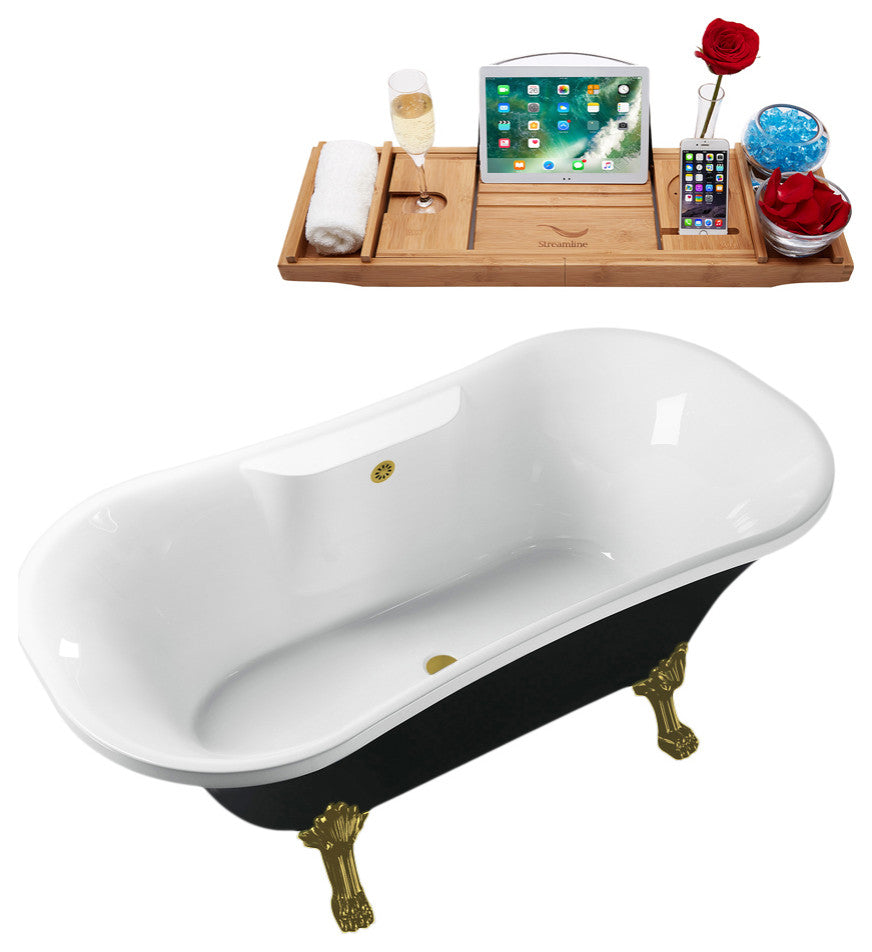 68" Streamline N103BGL-BGL Clawfoot Tub and Tray With External Drain