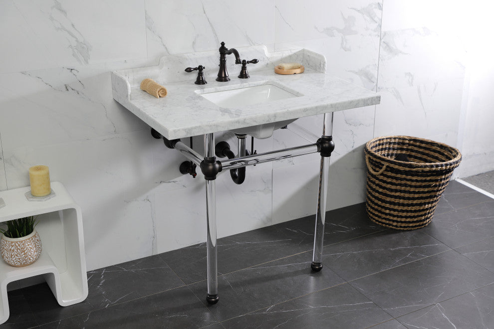 Kingston Brass LMS3630MASQ5 36" Carrara Marble Console Sink, Acrylic Legs