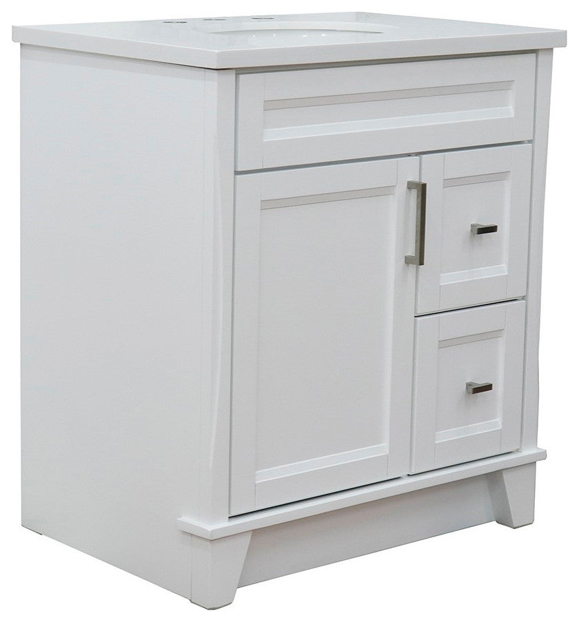 31" Single Sink Vanity, White Finish With Engineered Stone Top With Oval Sink