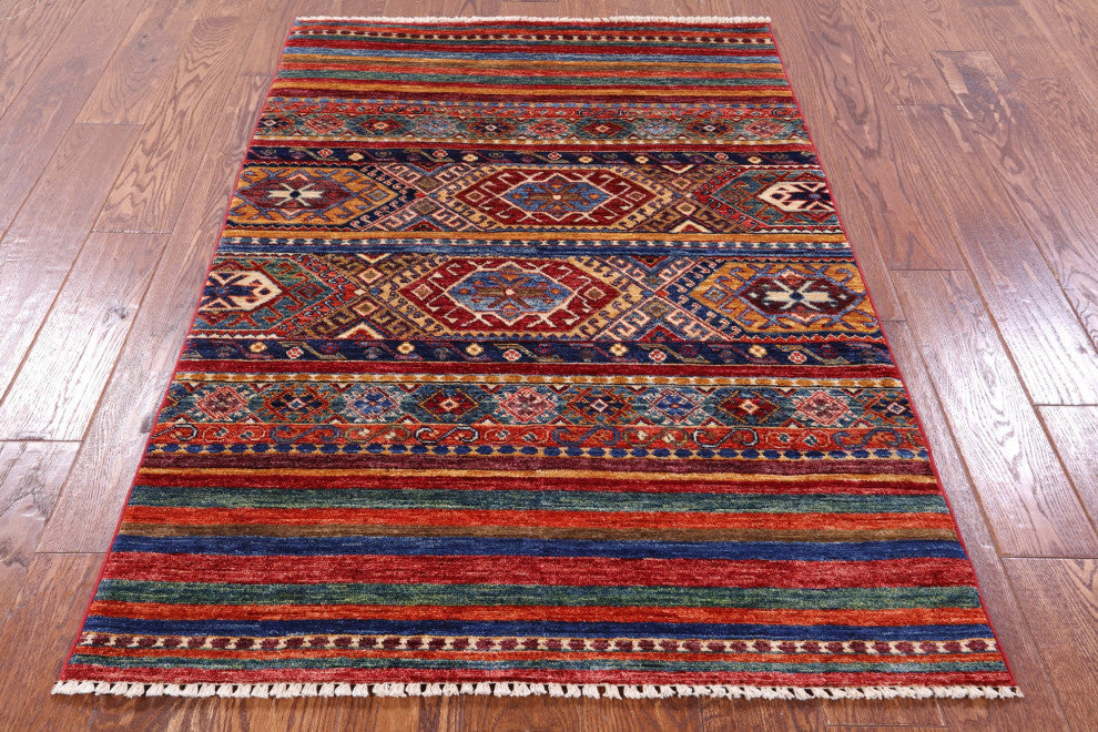 Hand Knotted Khorjin Super Kazak Rug 3' 4" X 4' 10" Q10801