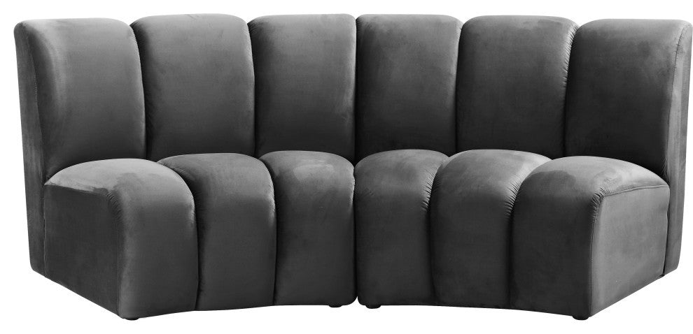 Infinity Channel Tufted Velvet Modular Chair, Gray, 2 Piece