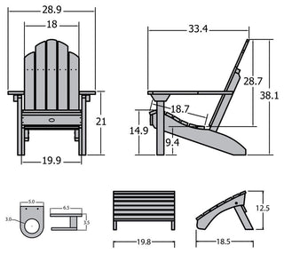 Westport Adirondack Chair and Folding Ottoman Set, Black