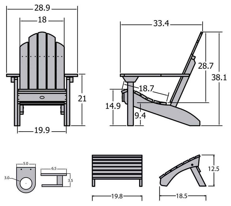 Westport Adirondack Chair and Folding Ottoman Set, Black