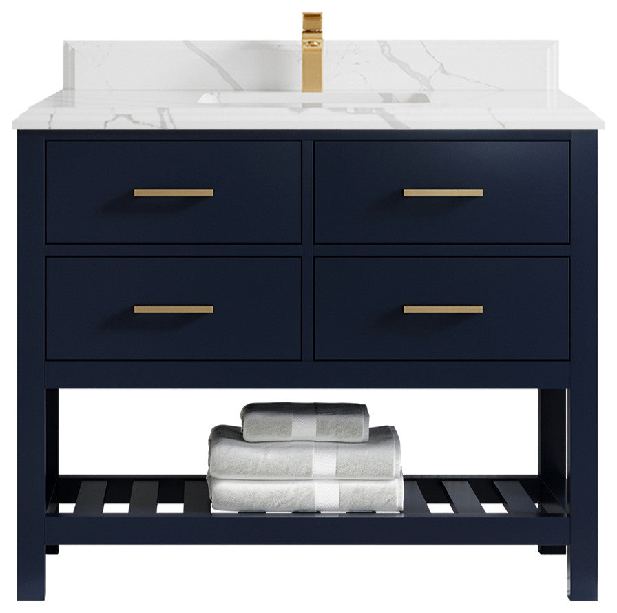 Parker 42 Single Sink Bath Vanity in Navy Blue  1.5" Calacatta Laza