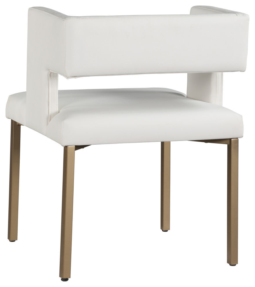 The Caleb Dining Chair, White and Brushed Gold, Faux Leather and Iron, Set of 2
