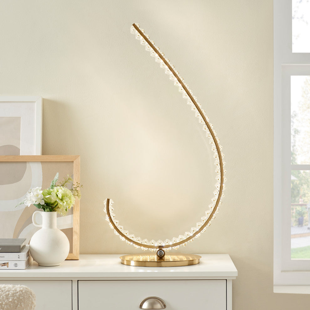 Grace Crystal Touch Dimmable Table Lamp, Gold, Left