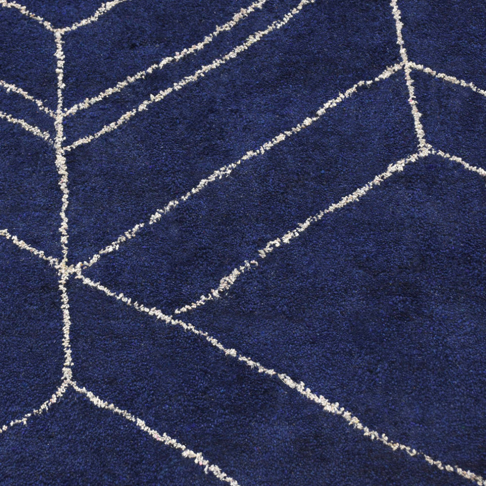 HAND KNOTTED LOOM SILK ECO-FRIENDLY AREA RUGS-Rectangle,Dark Blue,Geometric