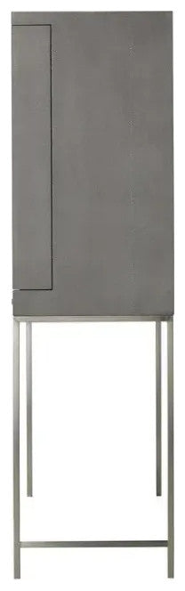Sonder Living Melissa Bar Cabinet | Tall / Fog Faux Shagreen & Brushed Pewter