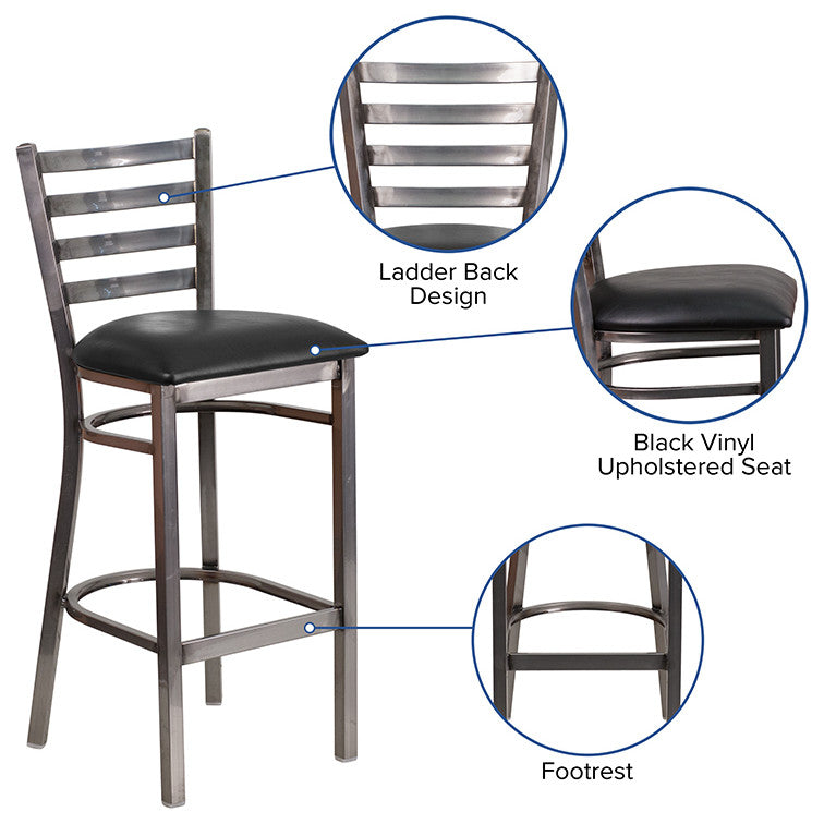 Flash Furniture Hercules 31" Ladder Back Restaurant Bar Stool in Black