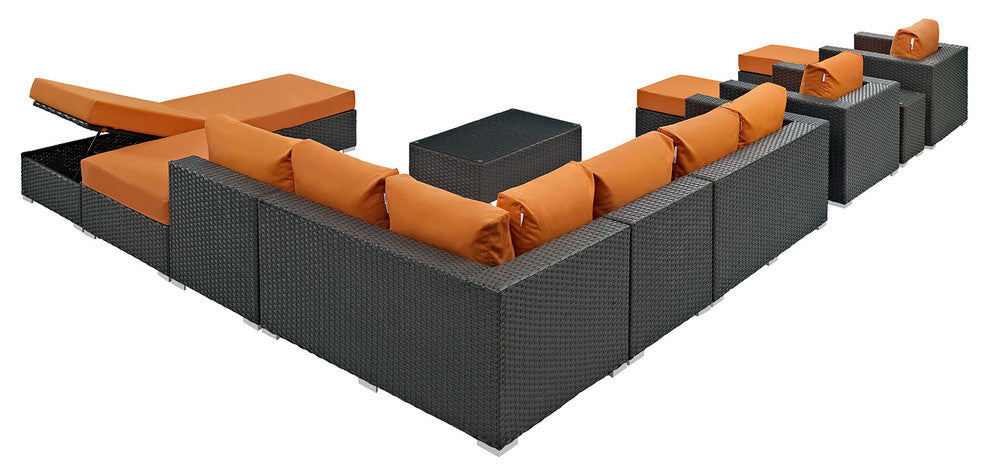 Sojourn 12 Piece Outdoor Patio Sunbrella Sectional Set, Canvas Tuscan