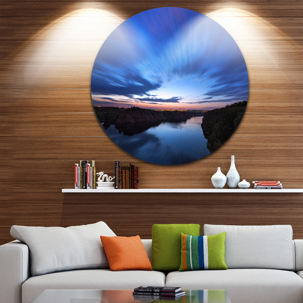 Blue Night Sky With River, Landscape Photo Disc Metal Wall Art, 36"