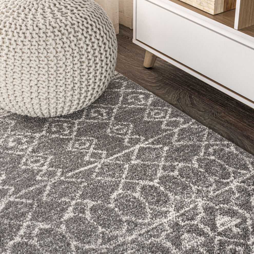 Izil Moroccan Beni Souk Area Rug, Gray/Cream, 2'x8'