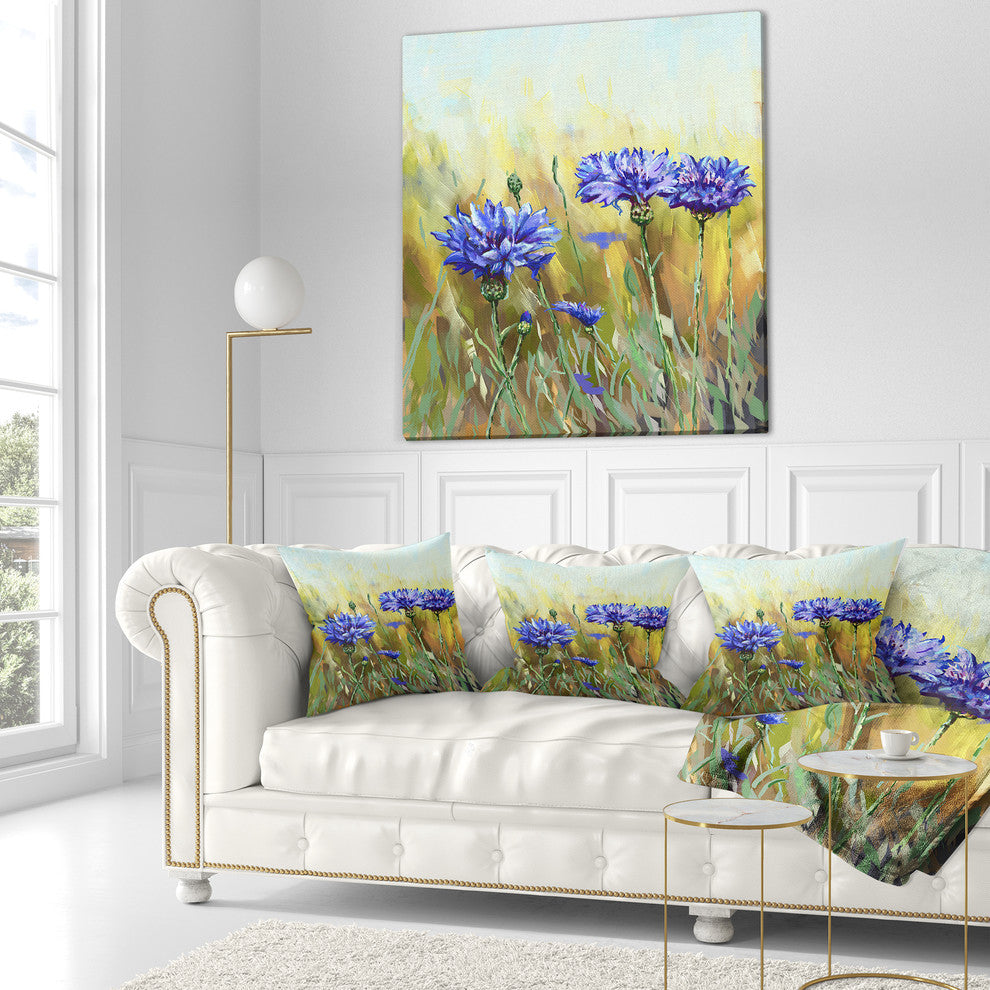 Cornflowers in Full Bloom Floral Throw Pillow, 18"x18"