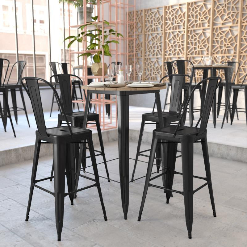 Declan Commercial Indoor/Outdoor Round Bar Top Table, 30", Brown/Black
