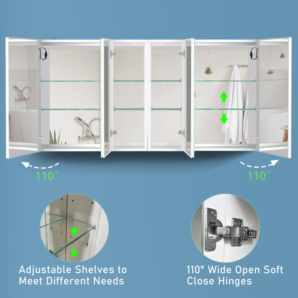 60" Aluminum Surface Mount Medicine Cabinet with Four Doors and Mirror