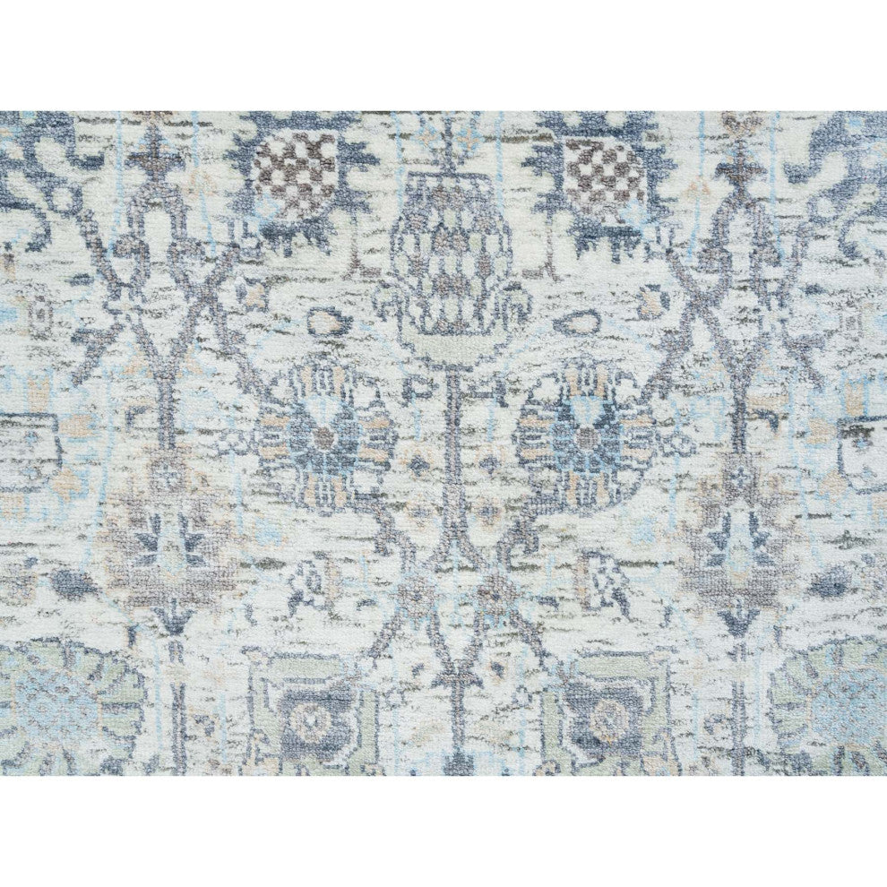 Ivory Tabriz Vase Design Silk With Wool Hand Knotted XL Runner Rug, 2'6"x18'2"