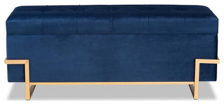 Parker Glam and Luxe Navy Blue Velvet Upholstered and Gold Metal Finished...