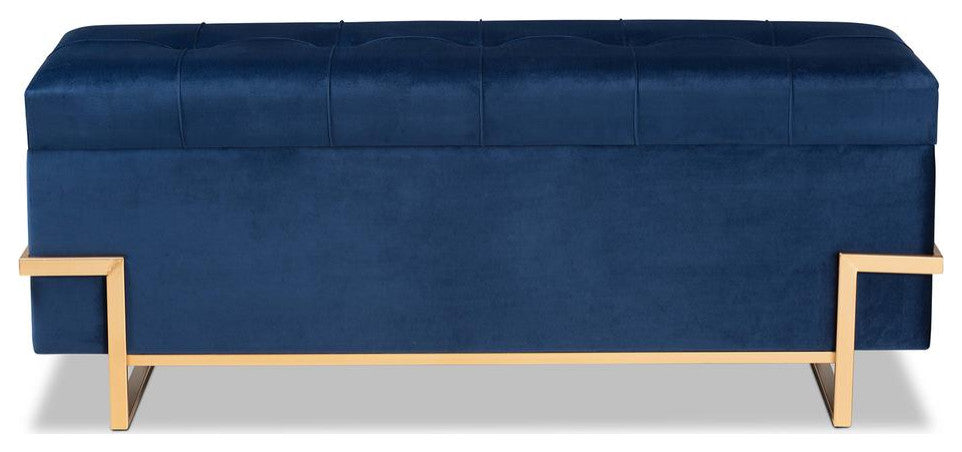 Parker Glam and Luxe Navy Blue Velvet Upholstered and Gold Metal Finished...