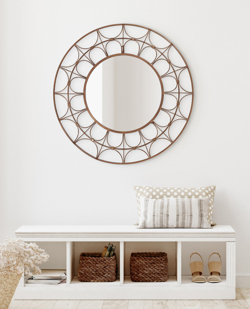 Avoca Decorative Round Mirror, Bronze, 28" Diameter