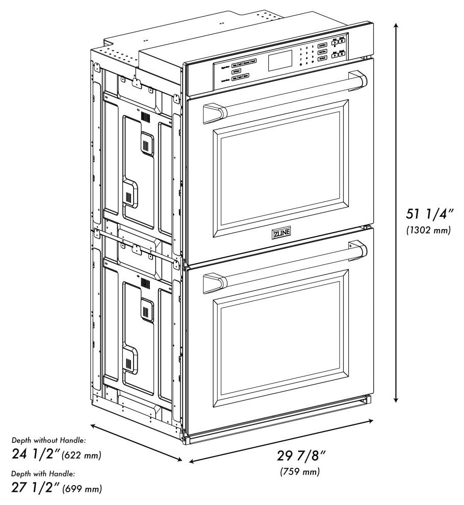 ZLINE DuraSnow Stainless Steel Double Wall Oven With Matte Black, AWDSZ-30-MB