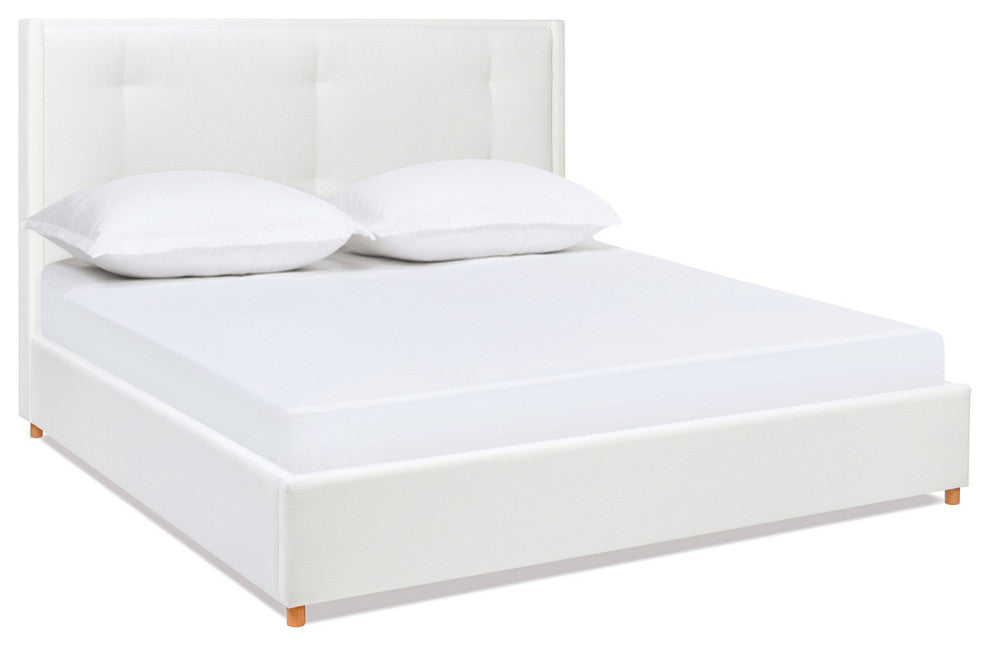 Miramar Cushion-Back Headboard Platform Bed Frame, Antique White Polyester, King