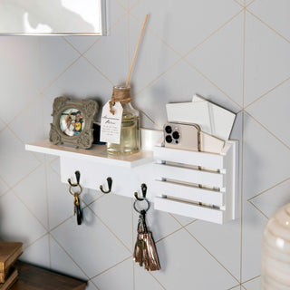 Danya B. Utility Shelf With Pocket and Hanging Hooks, White