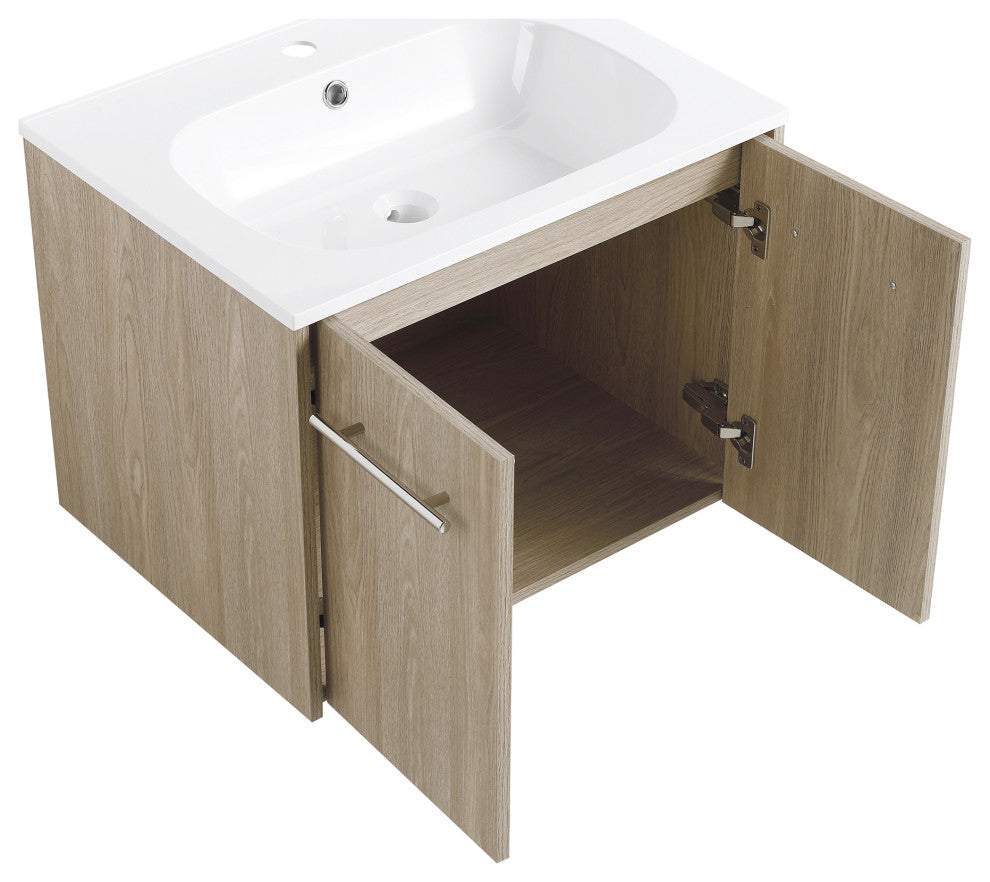 24" Plywood Wall Mounted Bath Vanity Set, Integrated Resin Sink