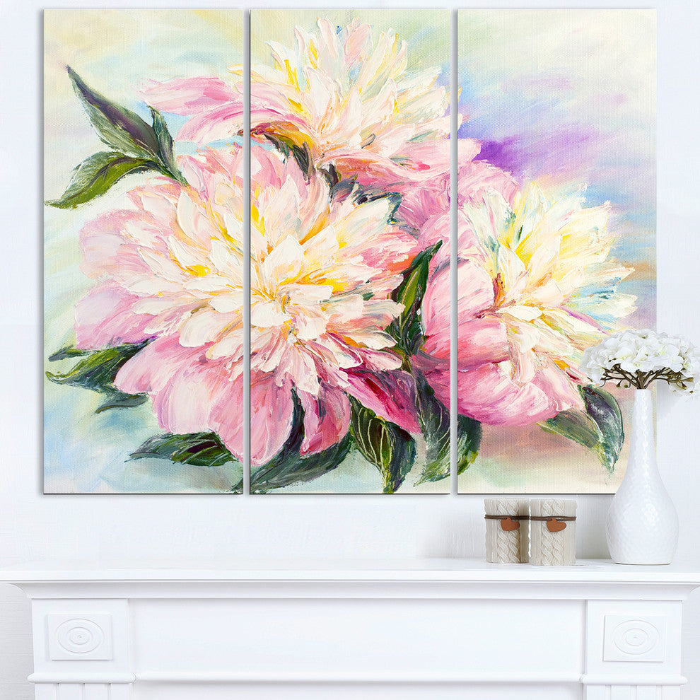 "Blooming Pink Peonies" Metal Wall Art, 3 Panels, 36"x28"