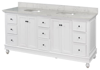 Bella 72" Double Bathroom Vanity, White, Engineered Marble